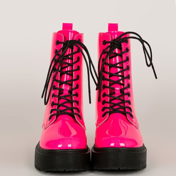 NEW๐ฅNeon Low Platform Combat Ankle Boot Booties - Picture 5 of 6